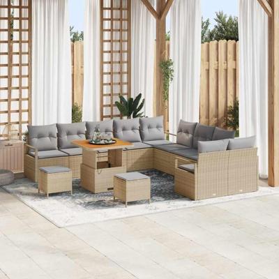 Tuinbankenset met kussen 13 pcs Beige poly rattan