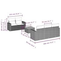 6-delige Loungeset met kussens poly rattan grijs - thumbnail
