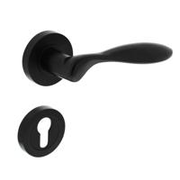 Deurkruk George op ronde rozet 52x10mm met nokken + profielcilinderplaatjes mat zwart - thumbnail