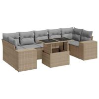 8-delige Loungeset met kussens poly rattan beige - thumbnail
