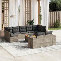 10-delige Loungeset met kussens poly rattan grijs - thumbnail