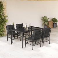 5-delige Tuinset met kussens poly rattan zwart - thumbnail