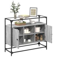 Dressoir met glazen blad 98x35x81 cm bewerkt hout grijs sonoma - thumbnail