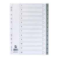 Q-CONNECT tabbladen, A4, PP, 11-gaatsperforatie, met indexblad, set van 1-12, grijs - thumbnail