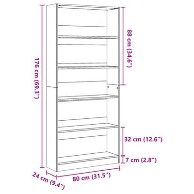 Boekenkast 80x24x176 cm bewerkt hout wit - thumbnail