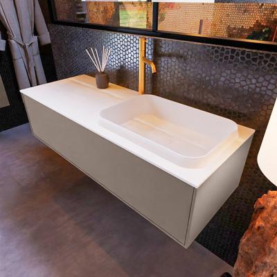 Badkamermeubelset Mondiaz Erin 120 cm met 1 Lade met RIDGE Wastafel Rechts Talc met 1 kraangat Greeploos Mat Smoke