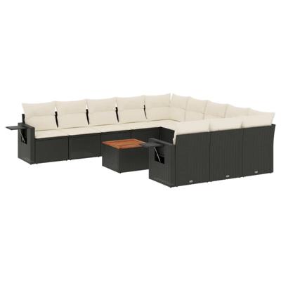 12-delige Loungeset met kussens poly rattan zwart