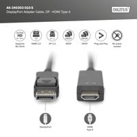 Digitus AK-340303-010-S DisplayPort-kabel DisplayPort / HDMI Adapterkabel DisplayPort-stekker, HDMI-A-stekker 1.00 m Zwart Afgeschermd (drievoudig) - thumbnail