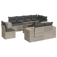 9-delige Loungeset met kussens poly rattan lichtgrijs - thumbnail
