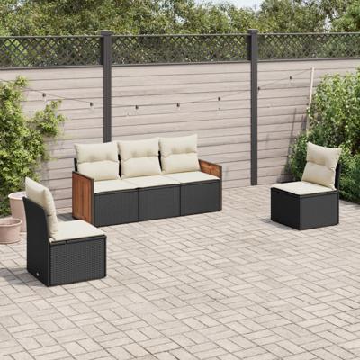 6-delige Loungeset met kussens poly rattan zwart