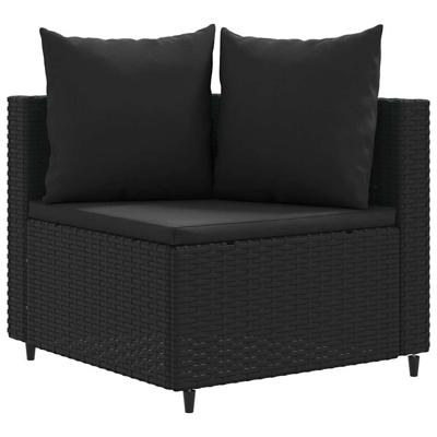 3-delige Loungeset met kussens poly rattan zwart - thumbnail
