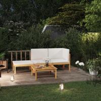 4-delige Loungeset met kussens massief acaciahout crème - thumbnail