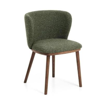 Kave Home Ciselia eetkamerstoel dik chenille Groen poot donker hout