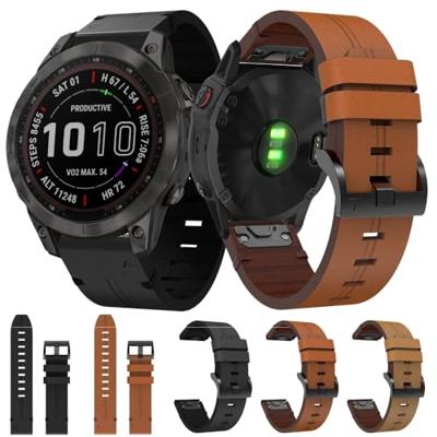 By Qubix - Leren bandje - Lichtbruin - Compatible met Garmin Approach S60 & S62 / Instinct/Instinct 2 (Solar) - Compatible Garmin bandje - Bandbreedte: 22mm
