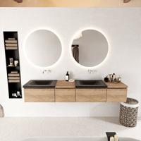 MONDIAZ BUKLA 200cm badmeubel met module 40 links kleur Washed Oak met 4 lades. Wastafel CLOUD dubbel 0 kraangaten kleur Urban. - thumbnail
