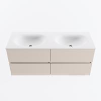 MONDIAZ VICA 120cm badmeubel onderkast Linen 4 lades. Wastafel MOON dubbel zonder kraangat, kleur Talc. - thumbnail