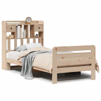 Bed met boekenkast zonder matras massief grenenhout 135x190 cm