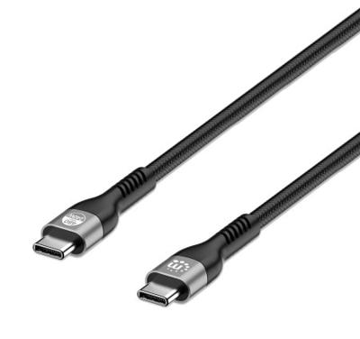 Manhattan USB-laadkabel USB-C stekker 2.00 m Zwart Stekker past op beide manieren, Afgeschermd (dubbel) 356367