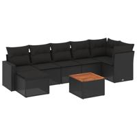 8-delige Loungeset met kussens poly rattan zwart - thumbnail