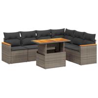 7-delige Loungeset met kussens poly rattan grijs - thumbnail