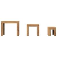 3-delige Tafeltjesset bewerkt hout artisanaal eikenkleurig - thumbnail
