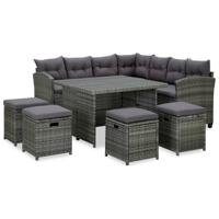 6-delige Loungeset met kussens poly rattan grijs - thumbnail