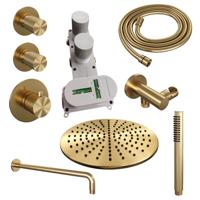 Gouden thermostatische regendouche SET 04 met handdouche en muurarm - thumbnail