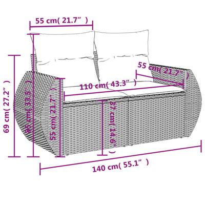6-delige Loungeset met kussens poly rattan zwart - thumbnail