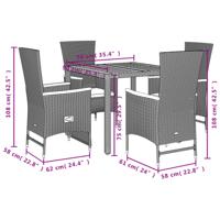 5-delige Tuinset met kussens poly rattan zwart - thumbnail