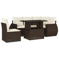 6-delige Loungeset met kussens poly rattan bruin - thumbnail