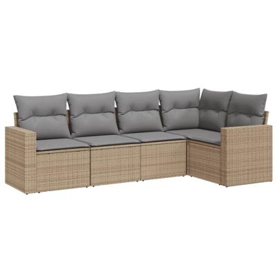 5-delige Loungeset met kussens poly rattan beige