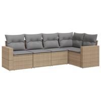 5-delige Loungeset met kussens poly rattan beige - thumbnail