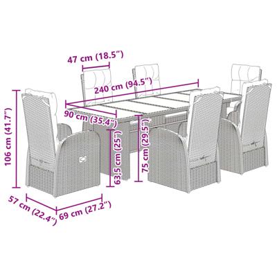 7-delige Tuinset met kussens poly rattan zwart - thumbnail