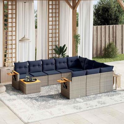 11-delige Loungeset met kussens poly rattan grijs
