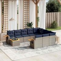 11-delige Loungeset met kussens poly rattan grijs - thumbnail