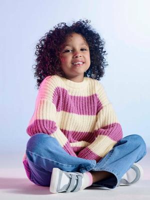 Meisjestrui met brede strepen ecru Meisjestrui met brede strepen ecru