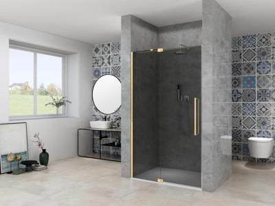 Nisdeur Van Rijn Products ST08 Draaideur 2-Delig 140x200 cm 8 mm Rookglas Incl. Muurprofiel, Greep en Stabilisatiestang Mat Messing