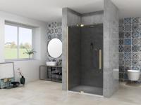 Nisdeur Van Rijn Products ST08 Draaideur 2-Delig 140x200 cm 8 mm Rookglas Incl. Muurprofiel, Greep en Stabilisatiestang Mat Messing - thumbnail