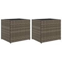VidaXL Plantenbakken 2 st 36x30x32 cm poly rattan grijs - thumbnail
