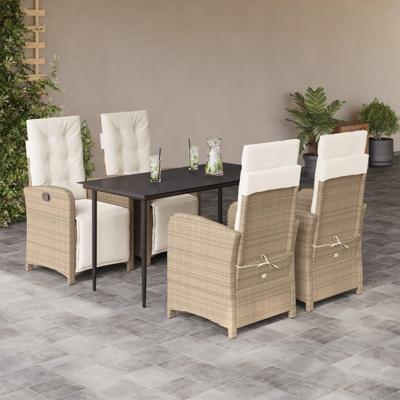 5-delige Tuinset met kussens poly rattan beige