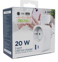 USB snellader 1xA, 1xC 20W Power Delivery & stekkerdoorvoer - thumbnail