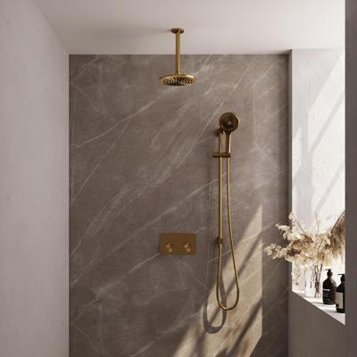 Gold Edition regendouche inbouw set met 20 cm douchekop, 3-standen handdouche en geïntegreerde glijstang, goud geborsteld PVD Gold Edition regendouche inbouw set met 20 cm douchekop, 3-standen handdouche en geïntegreerde glijstang, goud geborsteld PVD