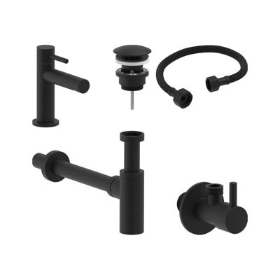 Fonteinkraan Combiset+ MAY Stilo S Model Fonteinkraan, Designplug Always Open, Designsifon & Hoekstopkraan Mat Zwart PED Fonteinkraan Combiset+ MAY Stilo S Model Fonteinkraan, Designplug Always Open, Designsifon & Hoekstopkraan Mat Zwart PED