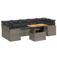 8-delige Loungeset met kussens poly rattan grijs - thumbnail