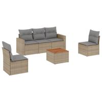 6-delige Loungeset met kussens poly rattan beige - thumbnail