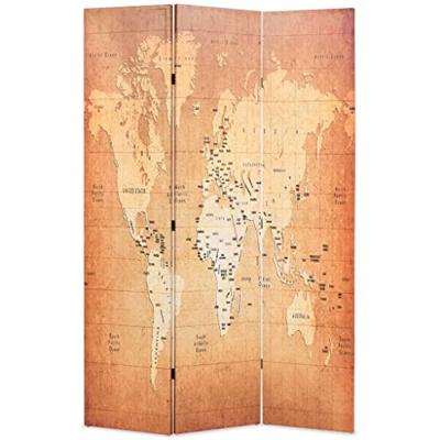 VidaXL Kamerscherm inklapbaar wereldkaart 120x170 cm geel