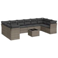 11-delige Loungeset met kussens poly rattan grijs - thumbnail