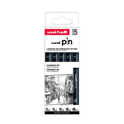 Fineliner Uni-ball Pin ASP009 set à 5 breedtes zwart | 12 stuks