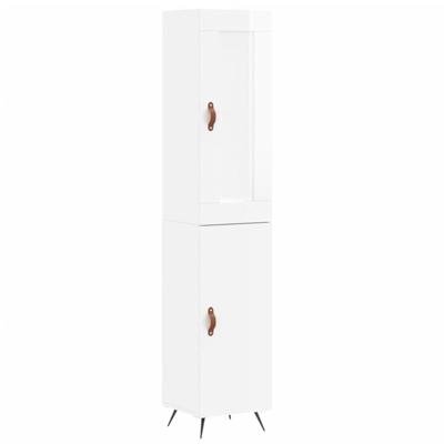 Hoge kast 34,5x34x180 cm bewerkt hout hoogglans wit