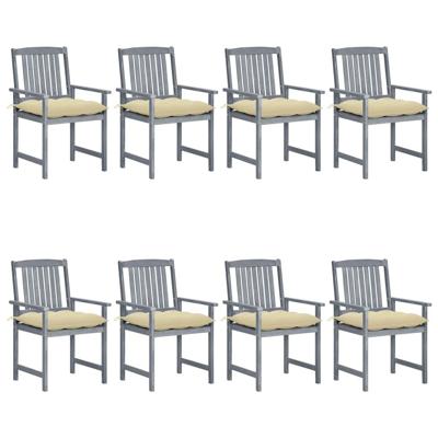 Tuinstoelen 8 st met kussens massief acaciahout grijs